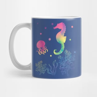 Seahorse And Jellyfish Rainbow Colors Mug